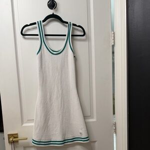 Alo White Knit Top with Teal Stripe Trim Small